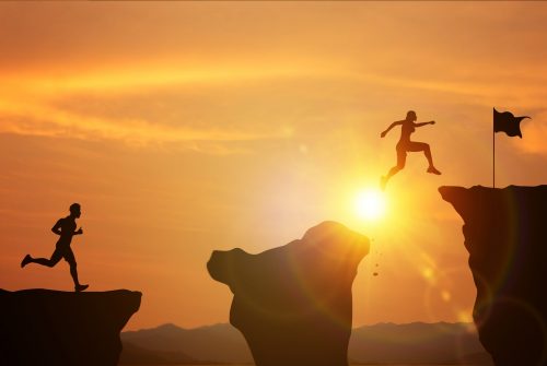Effort,And,Commitment,To,Success.,Silhouette,Of,Women,And,Men